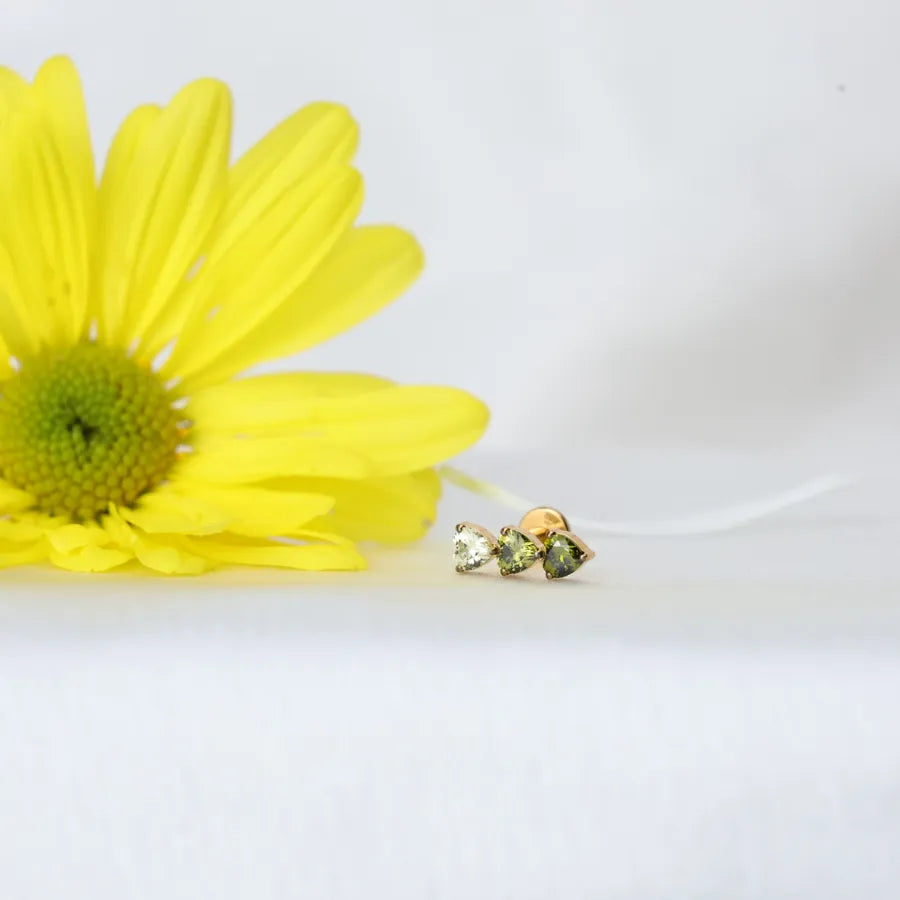 Titanium Adelpha Trio Heart Stud - Gradient Peridot