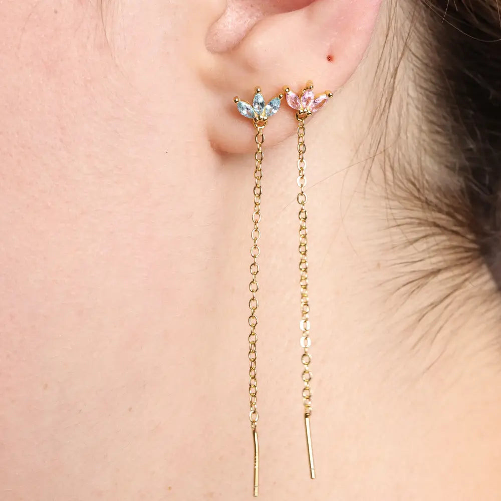 Alivia Three-Petal Dangling Chain Flatback Stud – Pinky Rose