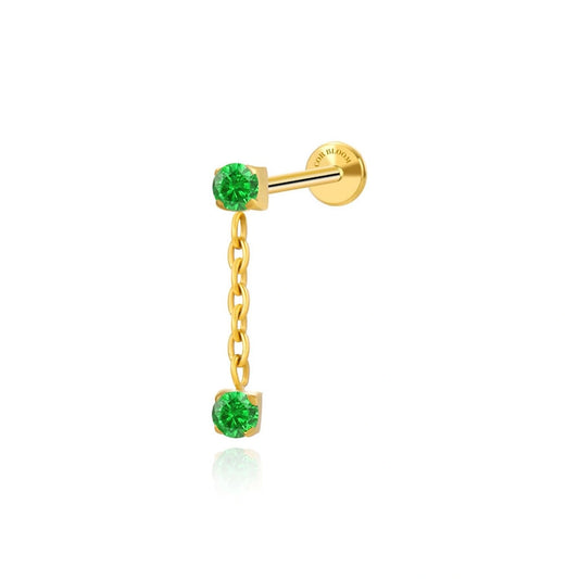 Titanium Isla Green Emerald Dangling Duo CZ Flat Back Stud