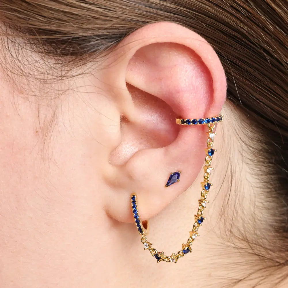 Abrielle Sparkling Chain Earring - Blue Sapphire