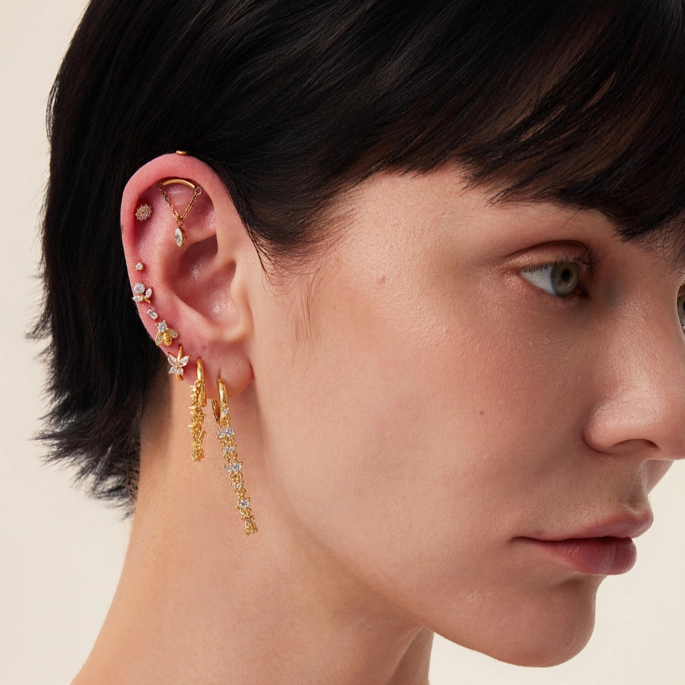 Titanium Irida Small Baguette Stud - White Crystal
