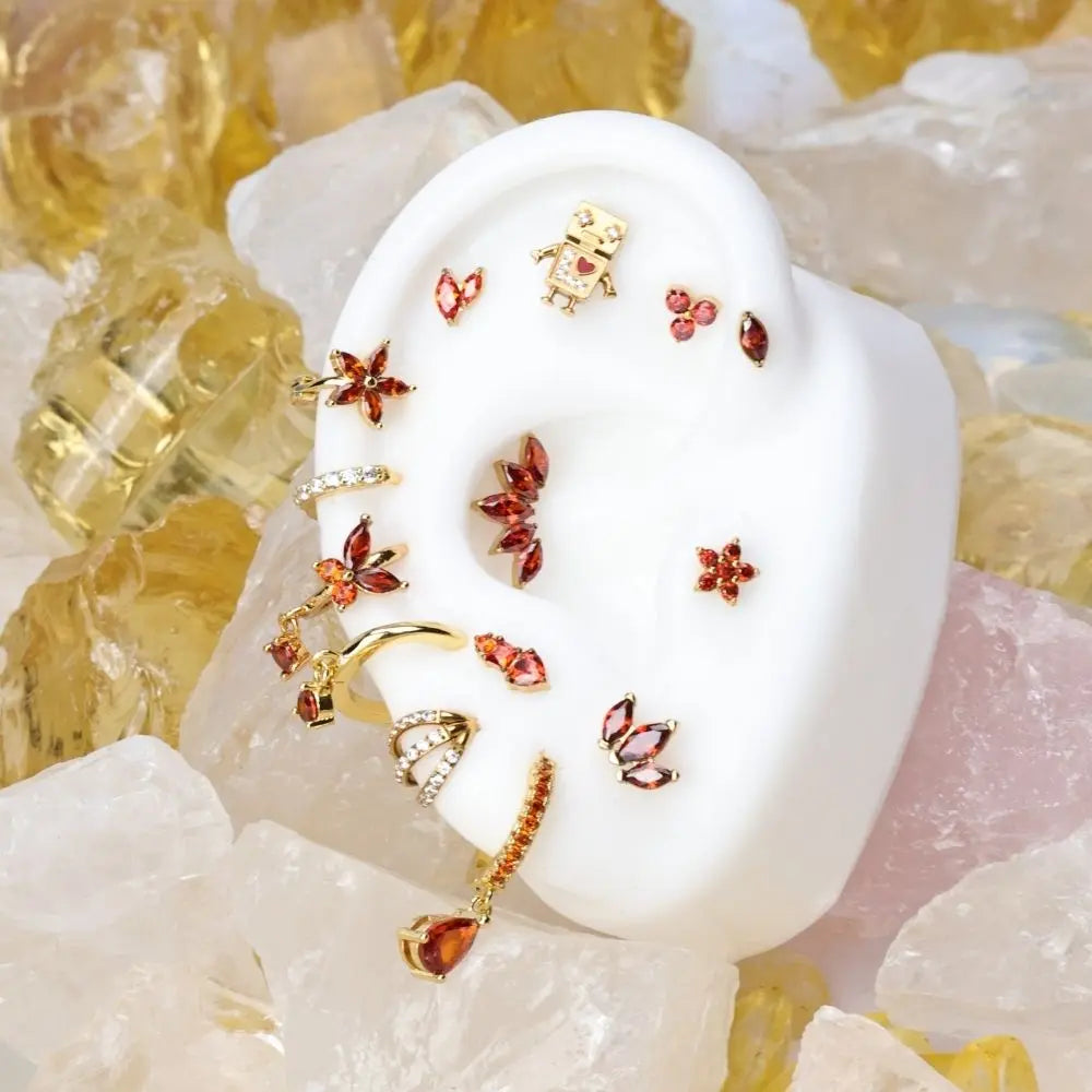 Myla Red Garnet Three-Petal Flat Back Stud