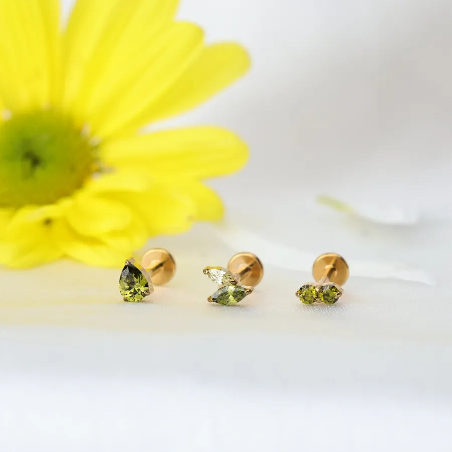Titanium Apion Peridot Waterdrop Flat Back Stud