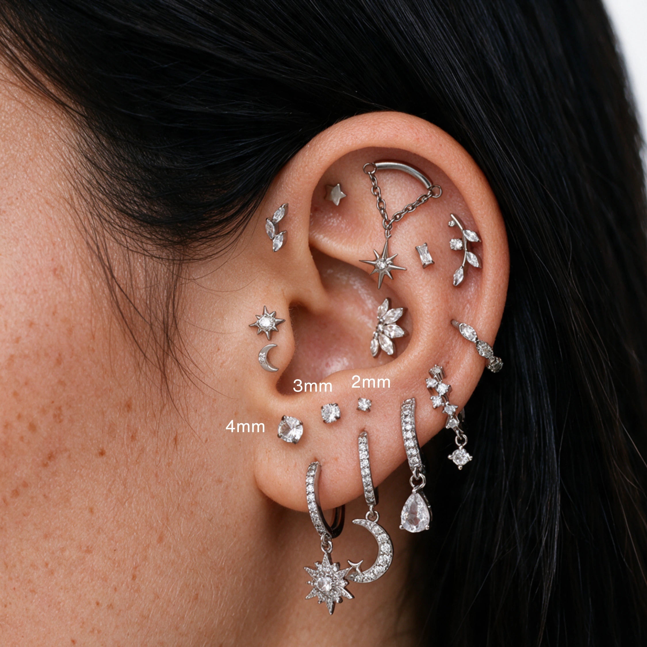 Titanium Lucia Multisize White CZ Push Pin Stud - Silver