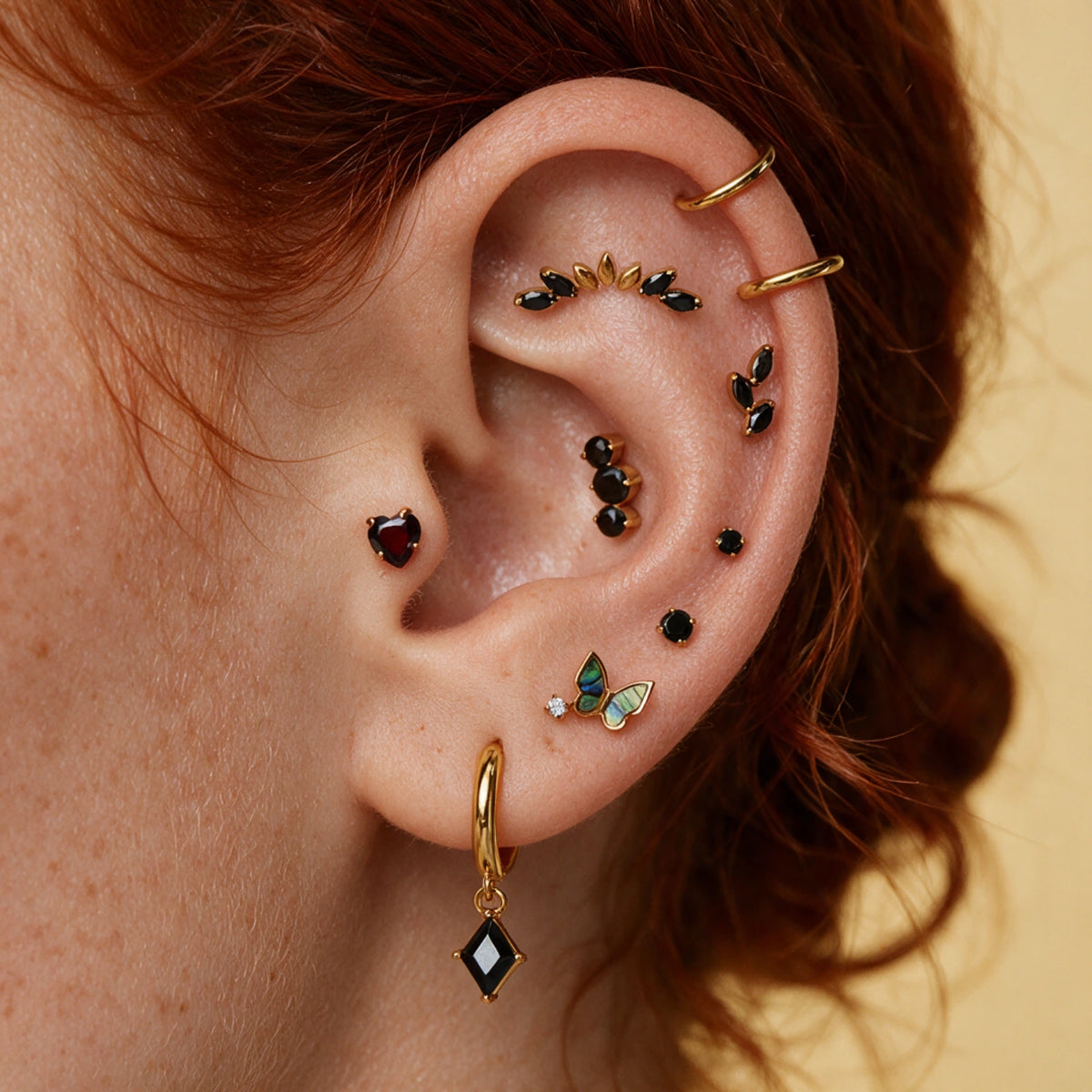 Titanium Elpis Black Trinity Cluster Flat Back Stud
