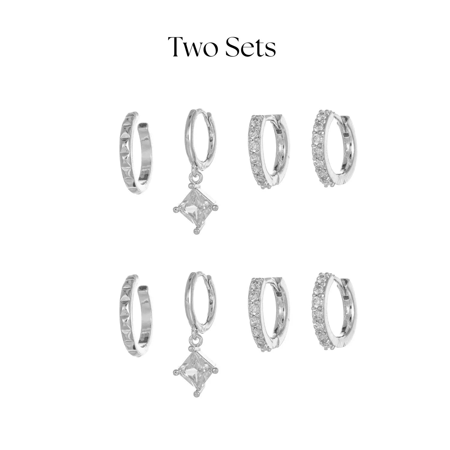 Simple Crystal Hoops Earring Set