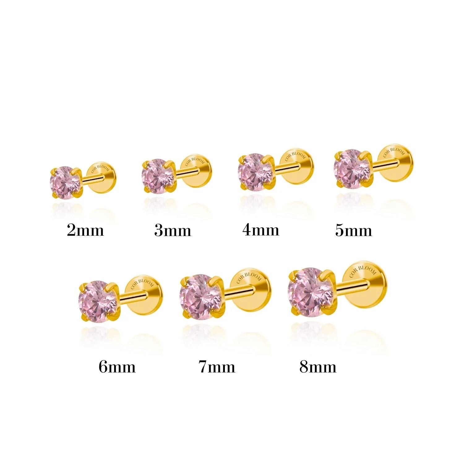 Titanium Freyja Multisize Pink Tourmaline Stud (Push Pin)