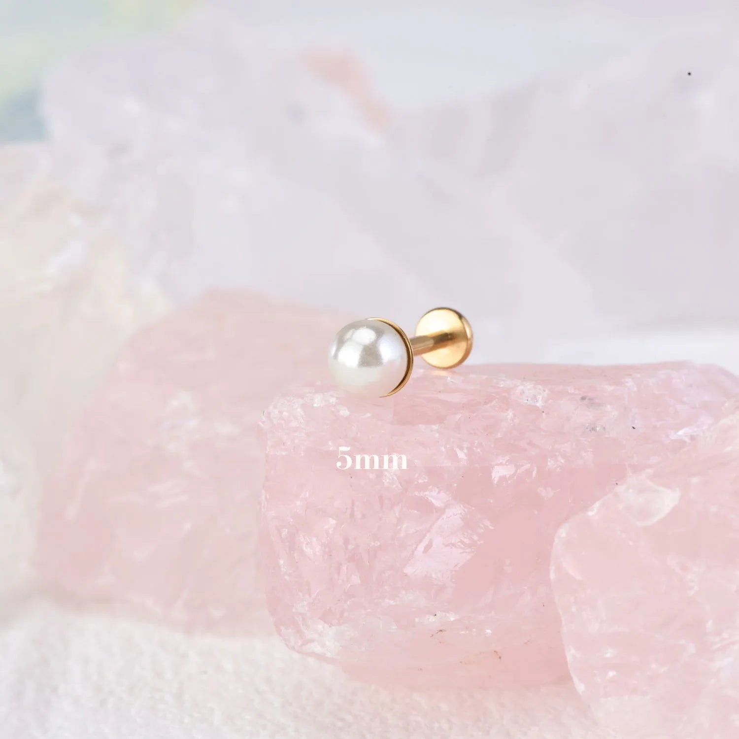 Titanium Baby Pearl Threaded Flat Back Stud