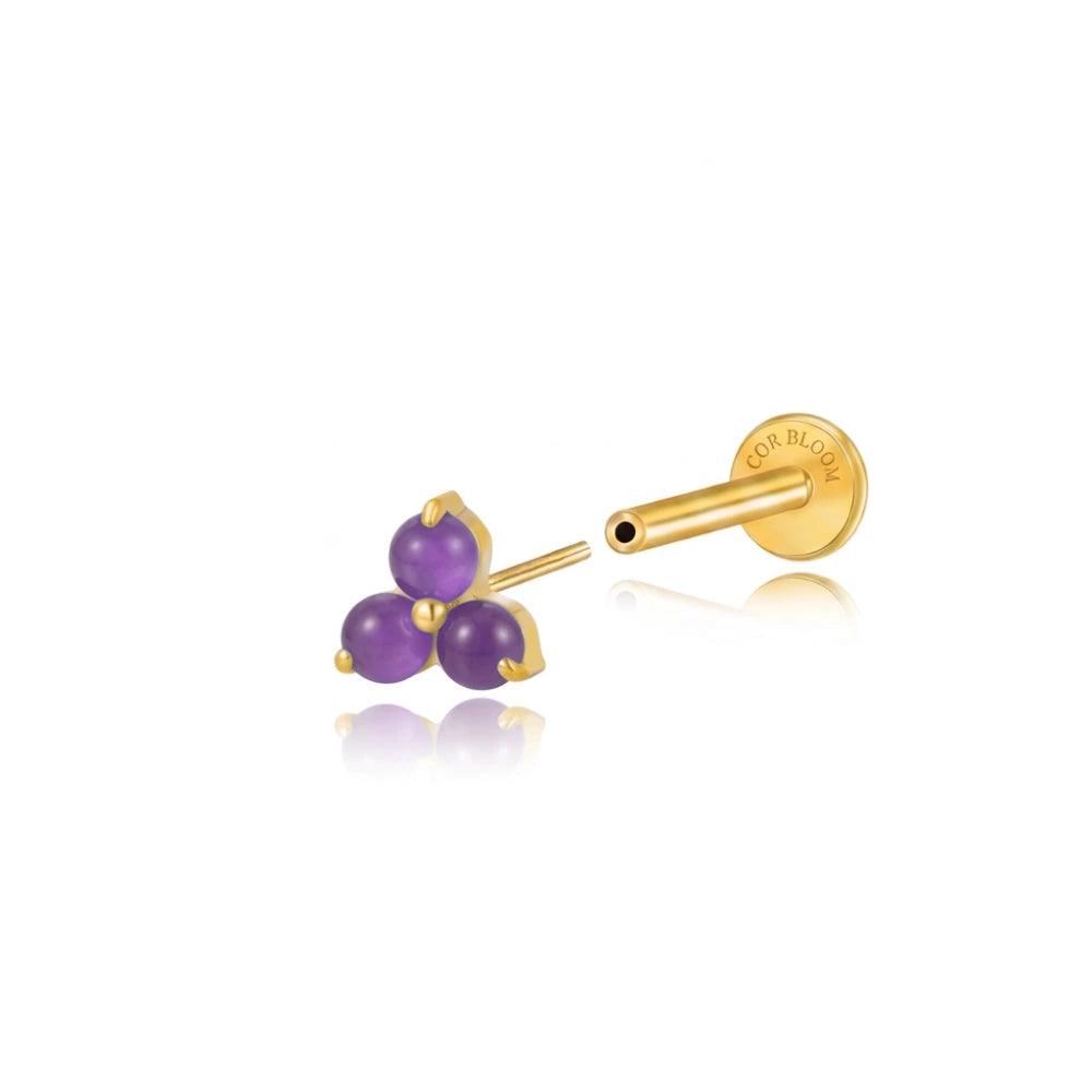 Titanium Athina Mini Triangle Stud - Amethyst Crystal