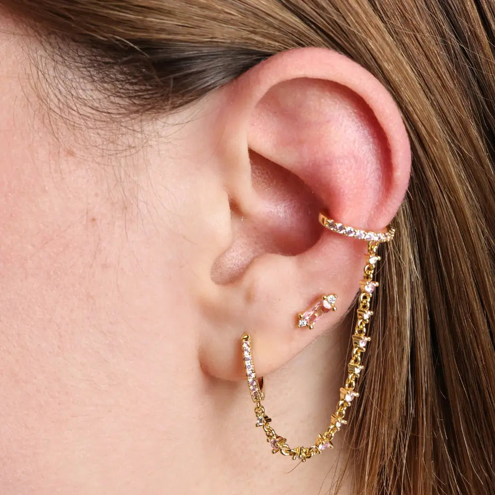 Abrielle Sparkling Chain Earring - Pink Tourmaline