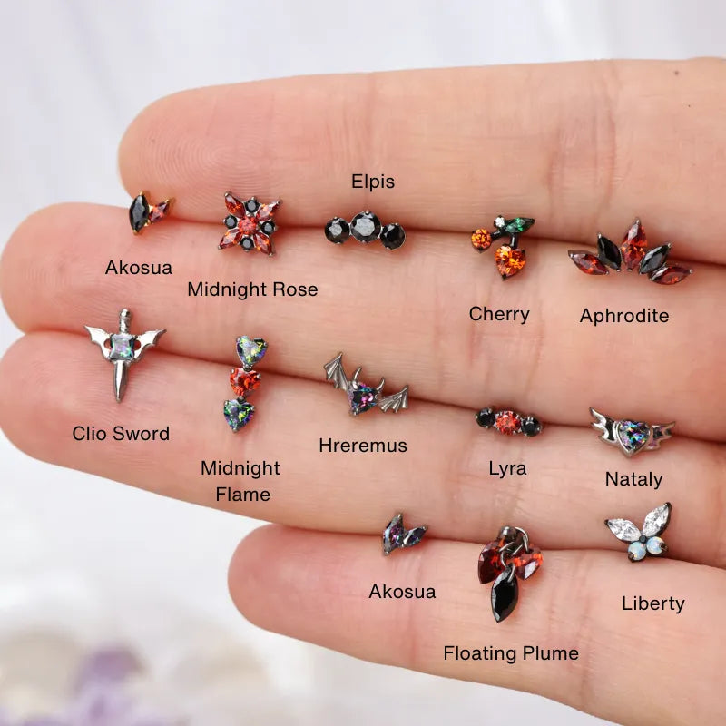 Titanium Aphrodite Black & Red Crown Push Pin Flat Back Stud - Night Queen