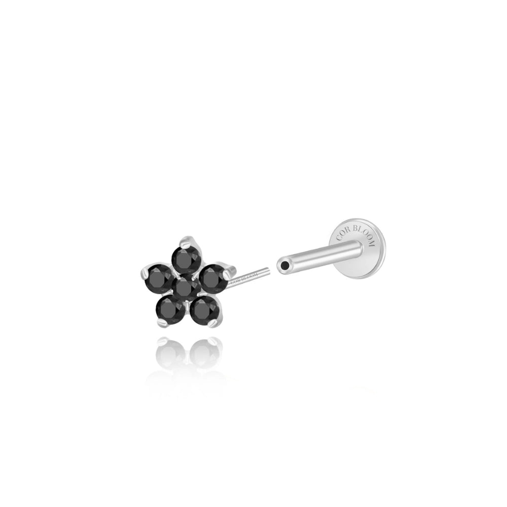 Titanium Nova Flower Stud - Black Spinel
