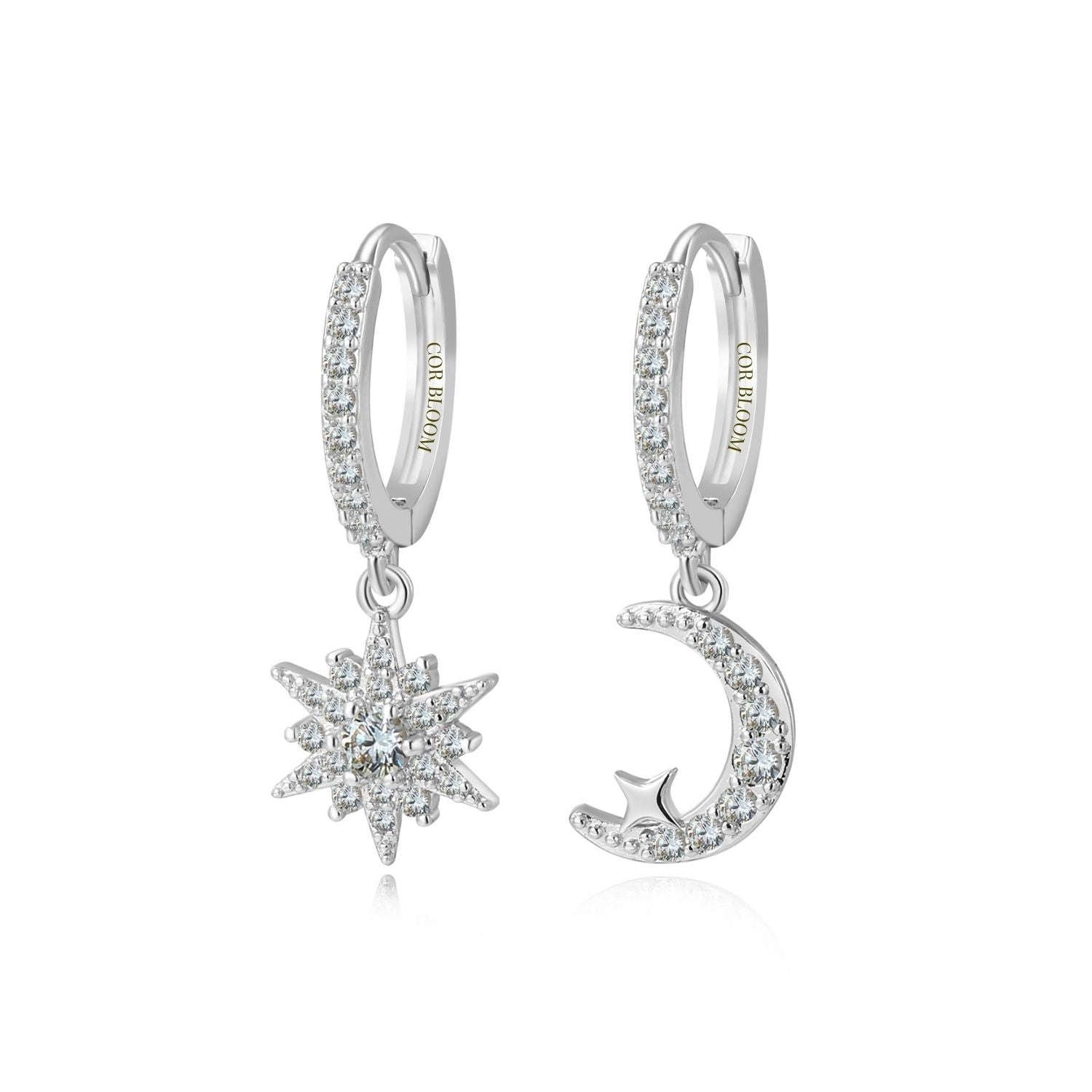 Estelle Crescent Moon & Guiding Star Hoop Earrings - Aquamarine