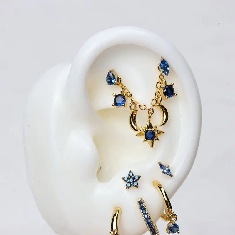 Blue Sapphire Jasmine Flower Flat Back Stud