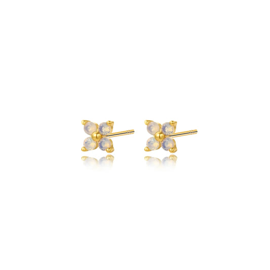 Philomela Moonstone Four Clover Flower Stud Earrings