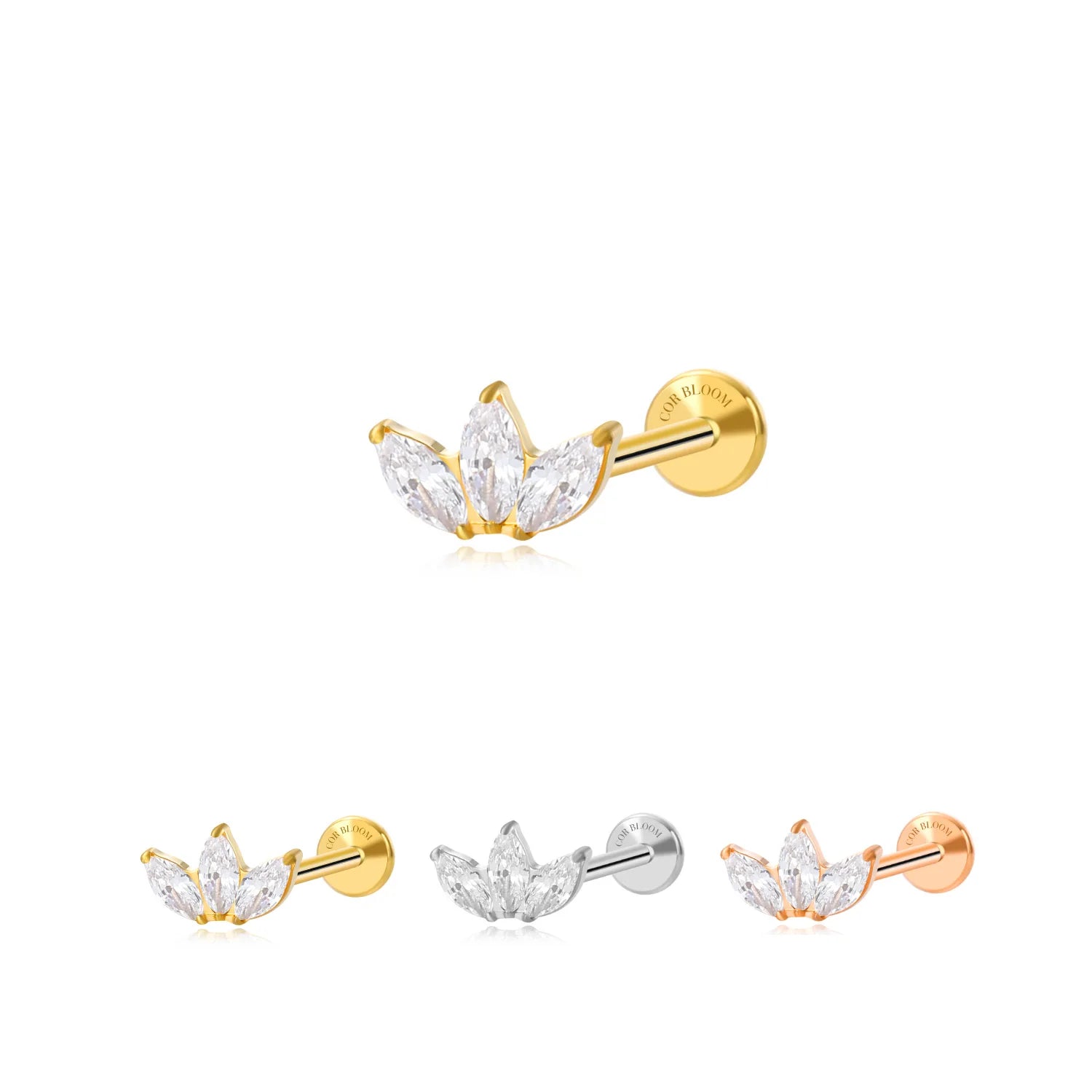 Titanium Diamond 3-Petal Flat Back Stud