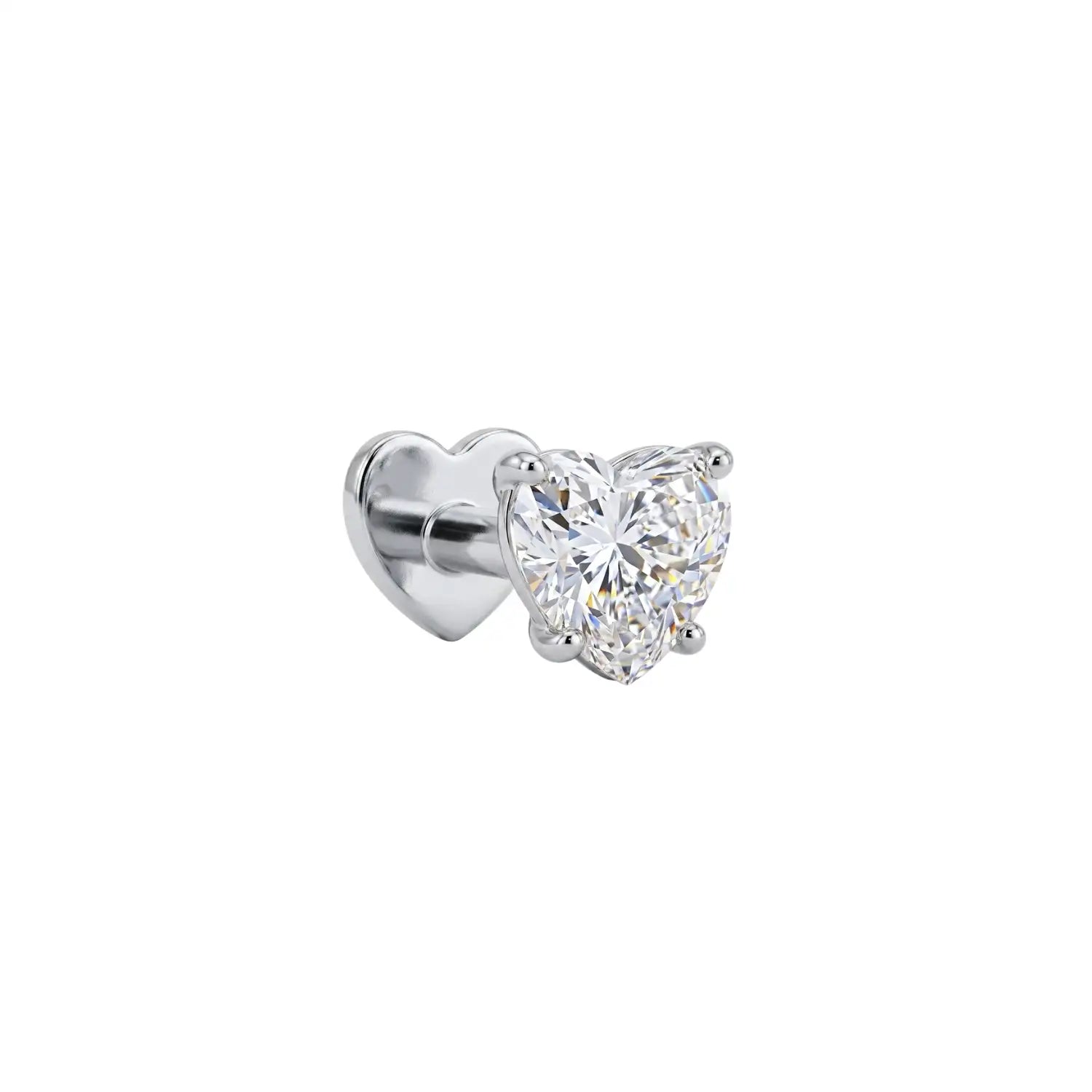 Titanium Diamond Heart-Cut Stud (Push Pin - Heart Back Post)