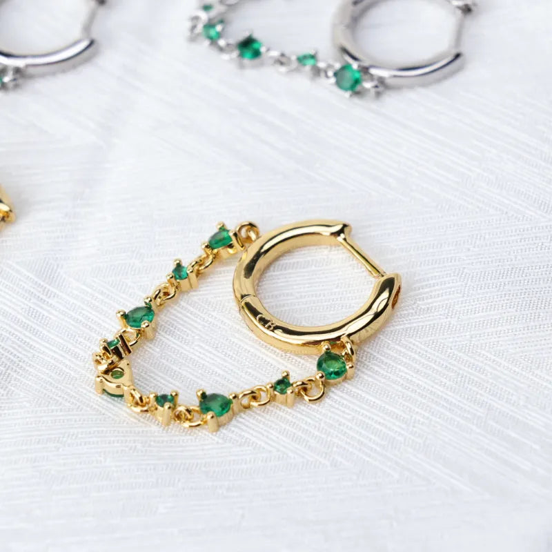 Livia Green Emerald Dangling Chain Hoop Earring