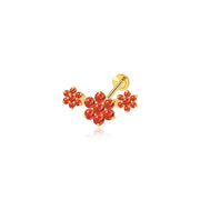 Titanium Red Garnet Trio Blooming Flower Stud