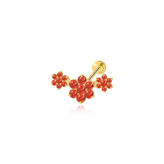 Titanium Red Garnet Trio Blooming Flower Stud