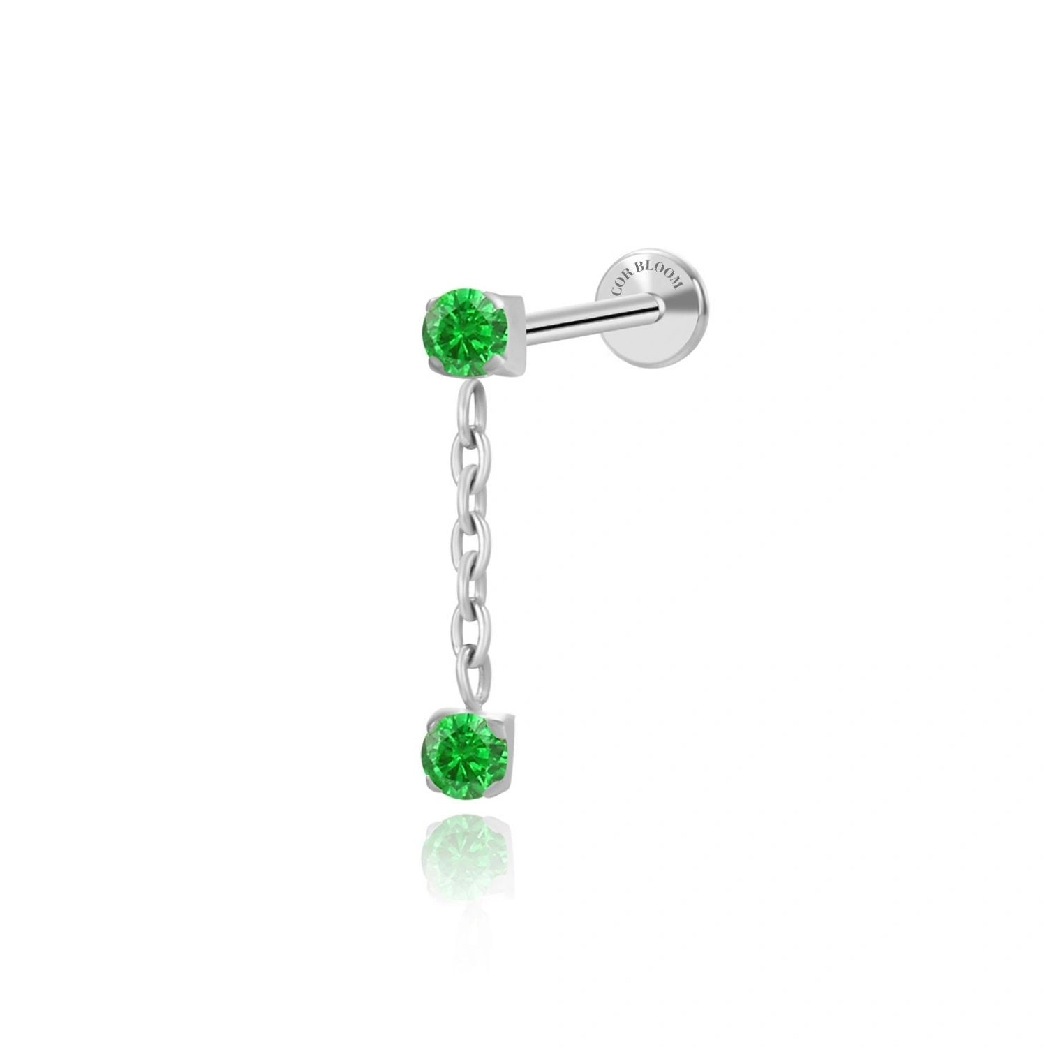 Titanium Isla Green Emerald Dangling Duo CZ Flat Back Stud