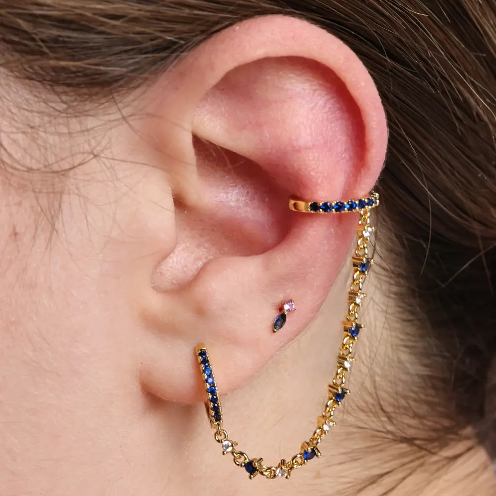 Abrielle Sparkling Chain Earring - Blue Sapphire
