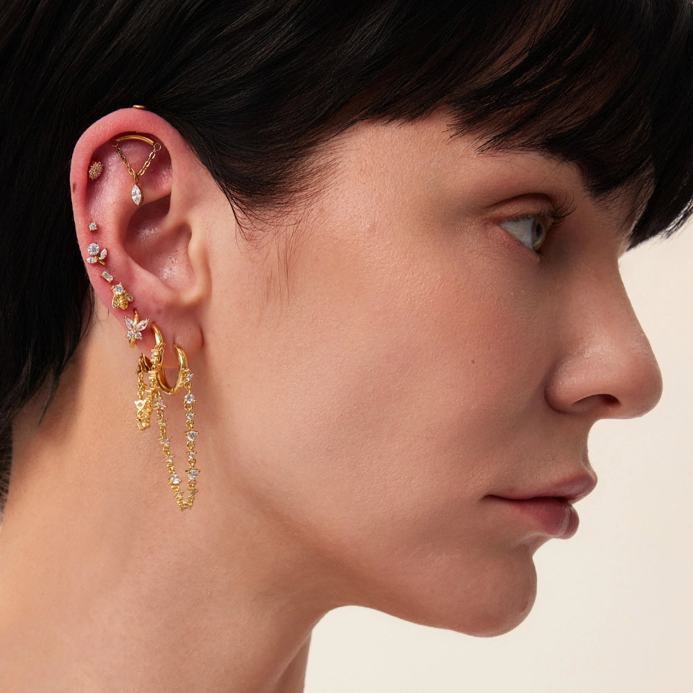 Titanium Irida Small Baguette Stud - White Crystal