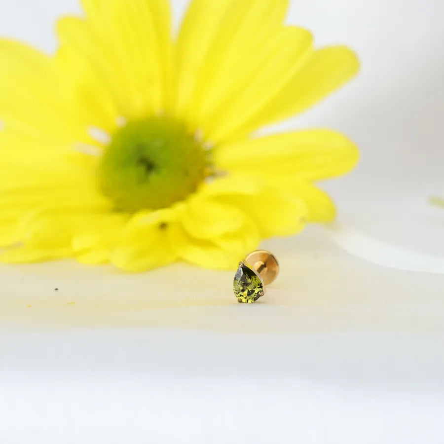Titanium Apion Peridot Waterdrop Flat Back Stud