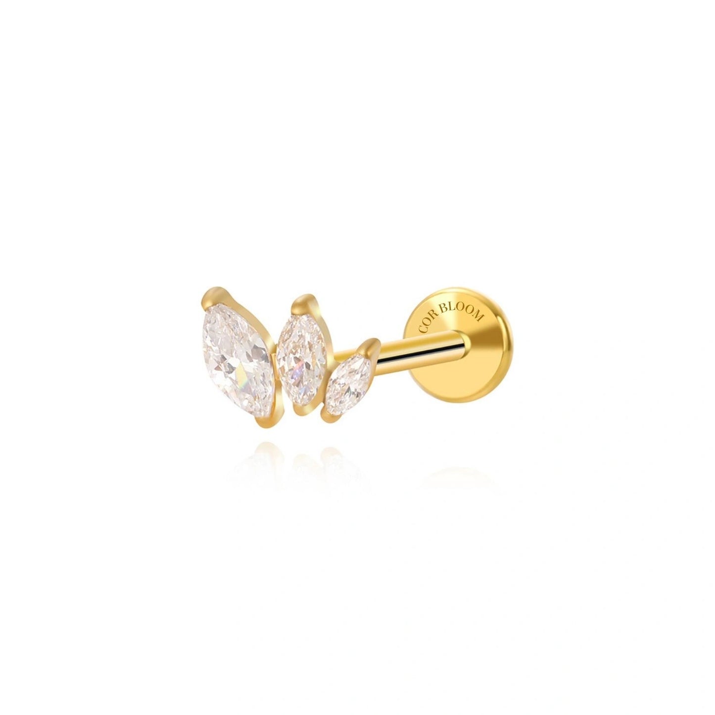 Titanium Trio Crystal Marquise Leaf Flat Back Stud