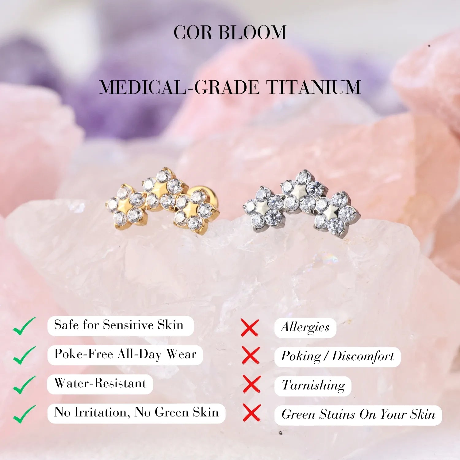 Titanium Cressida Trio Diamond Flower Piercing Stud
