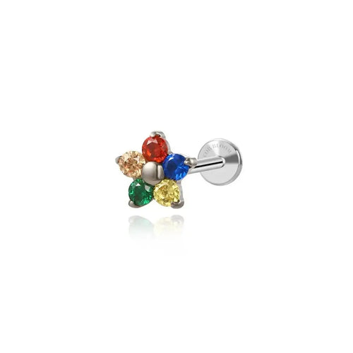 Titanium Multicolor Flower Flat Back Stud