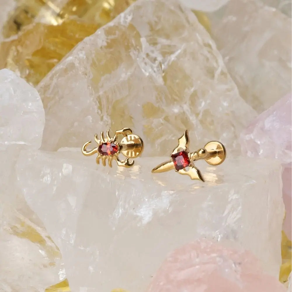 Titanium Little Red Garnet Sword Flat Back Stud