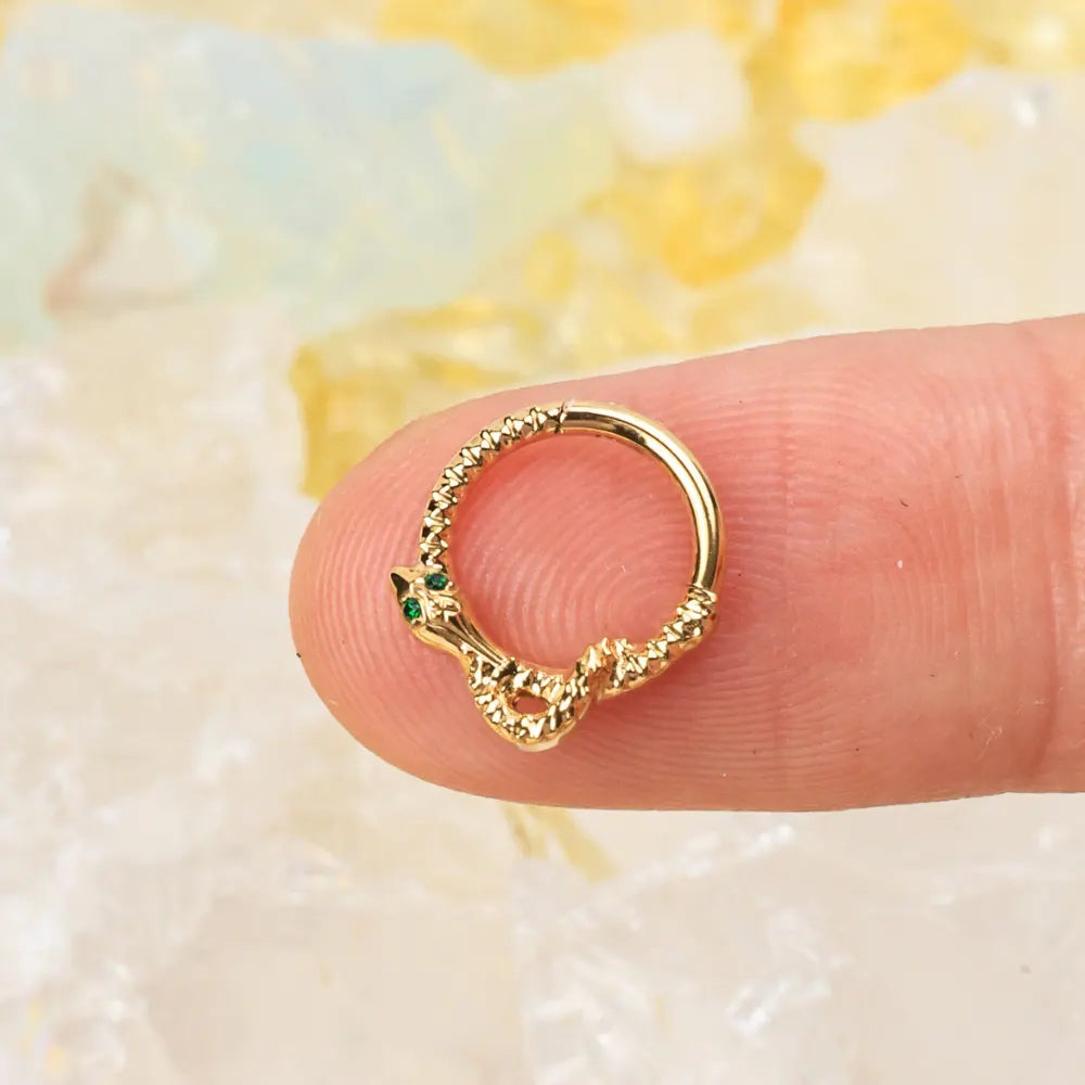 Titanium Beatrix Green Eye Serpent Septum Clicker & Daith Hoop