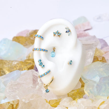 Titanium Apion Aquamarine Waterdrop Flat Back Stud