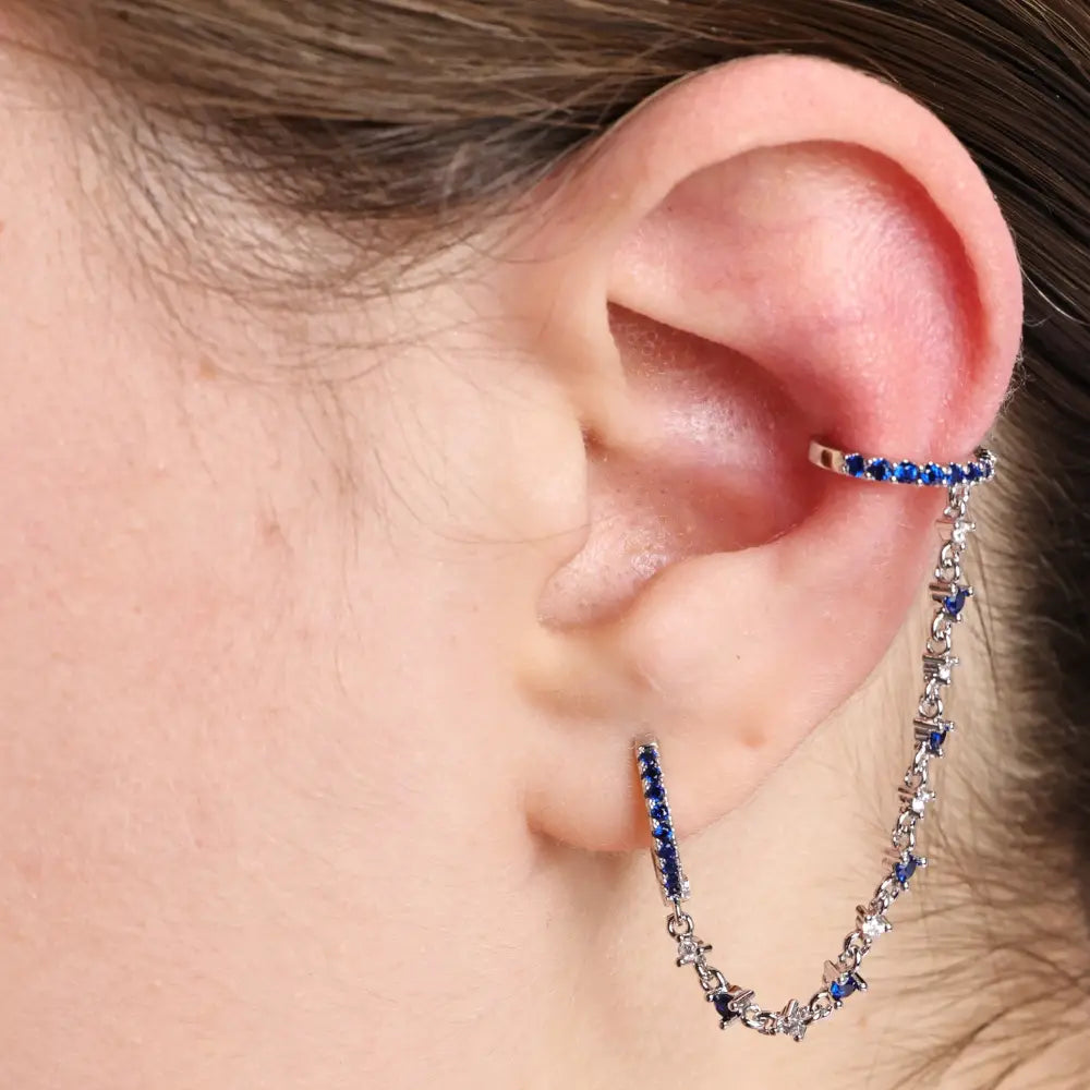 Abrielle Sparkling Chain Earring - Blue Sapphire