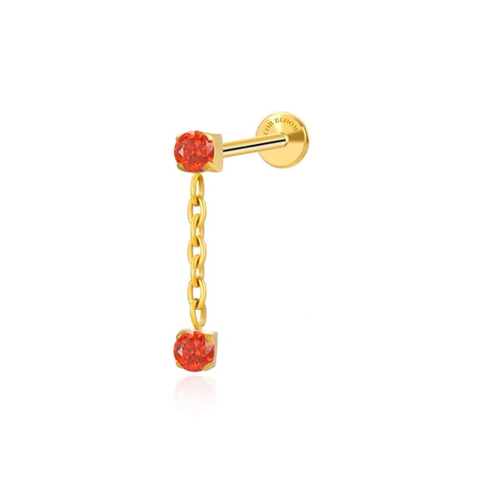 Titanium Isla Red Garnet Dangling Duo CZ Flat Back Stud