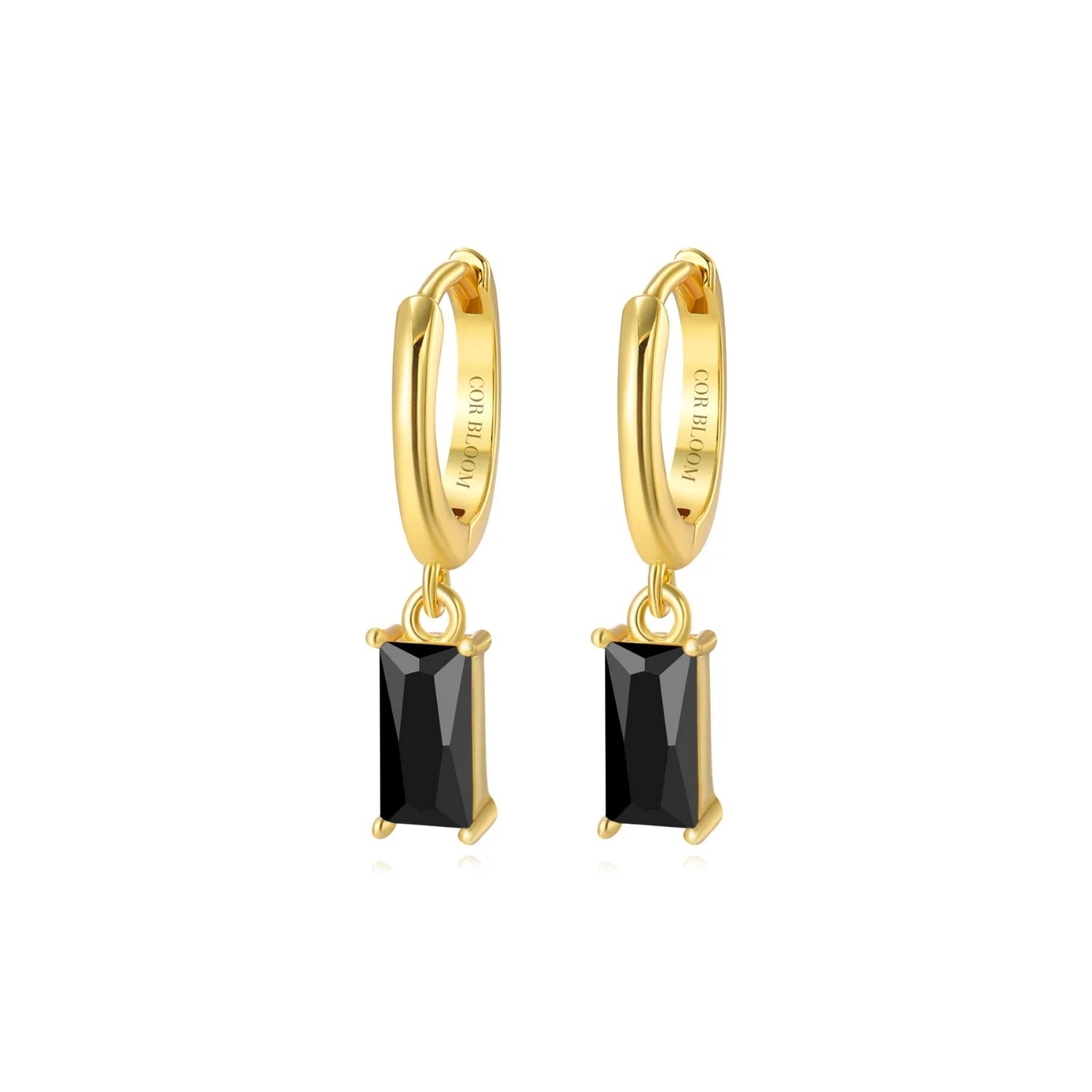 Amelia Black Baguette Hoop Earrings