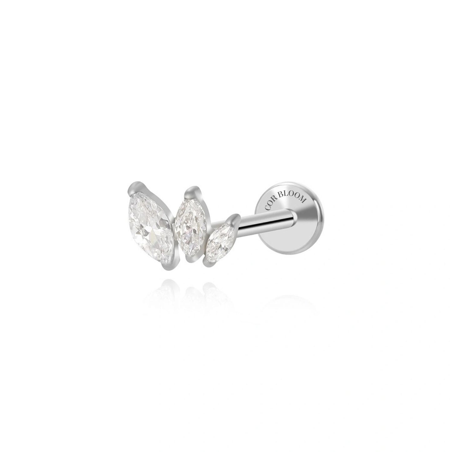 Titanium Trio Crystal Marquise Leaf Flat Back Stud