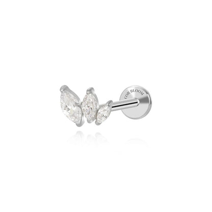 Titanium Trio Crystal Marquise Leaf Flat Back Stud