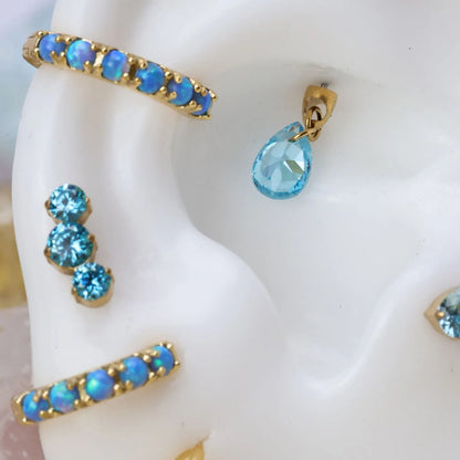 Titanium Freyja Floating Waterdrop Stud | Vertical Helix Earring - Aquamarine