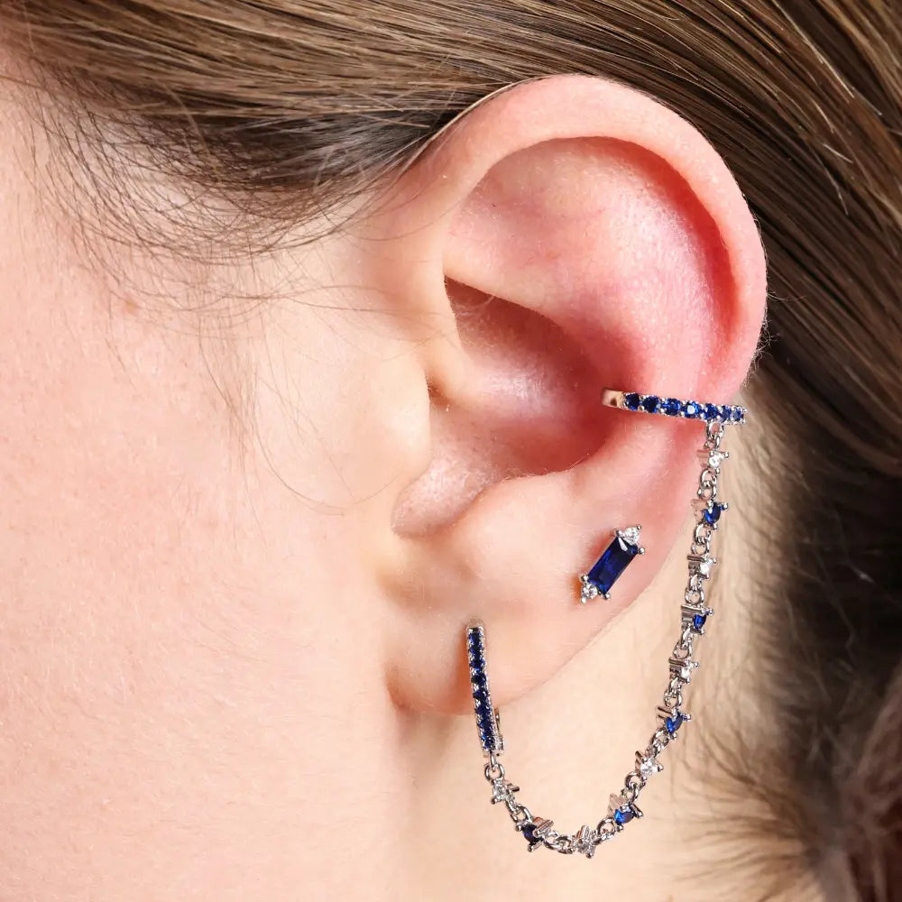 Abrielle Sparkling Chain Earring - Blue Sapphire