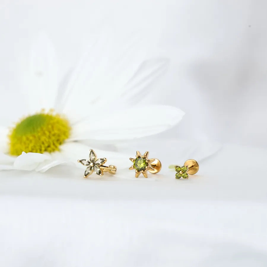 Aeliana Peridot Sun Push Pin Flat Back Stud