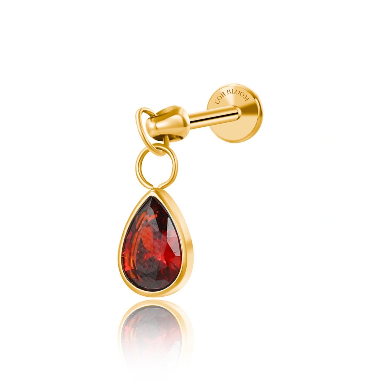 Titanium Red Garnet Waterdrop Flat Back Stud