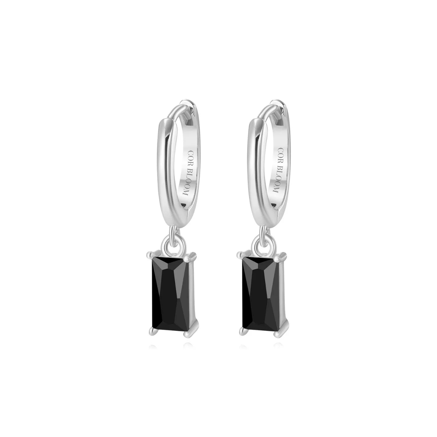 Amelia Black Baguette Hoop Earrings