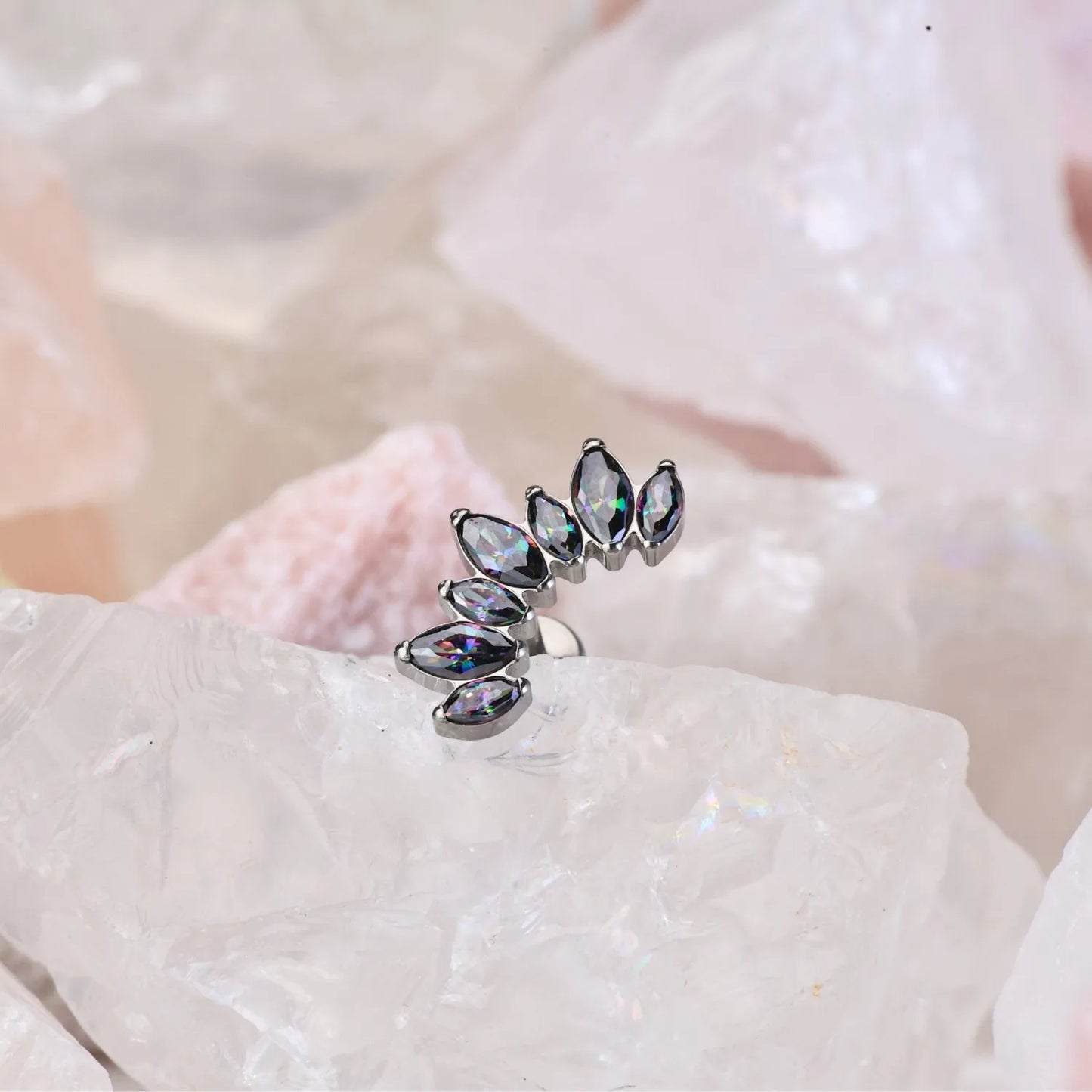 Titanium Dark Iridescent 7-Petal Crown Stud