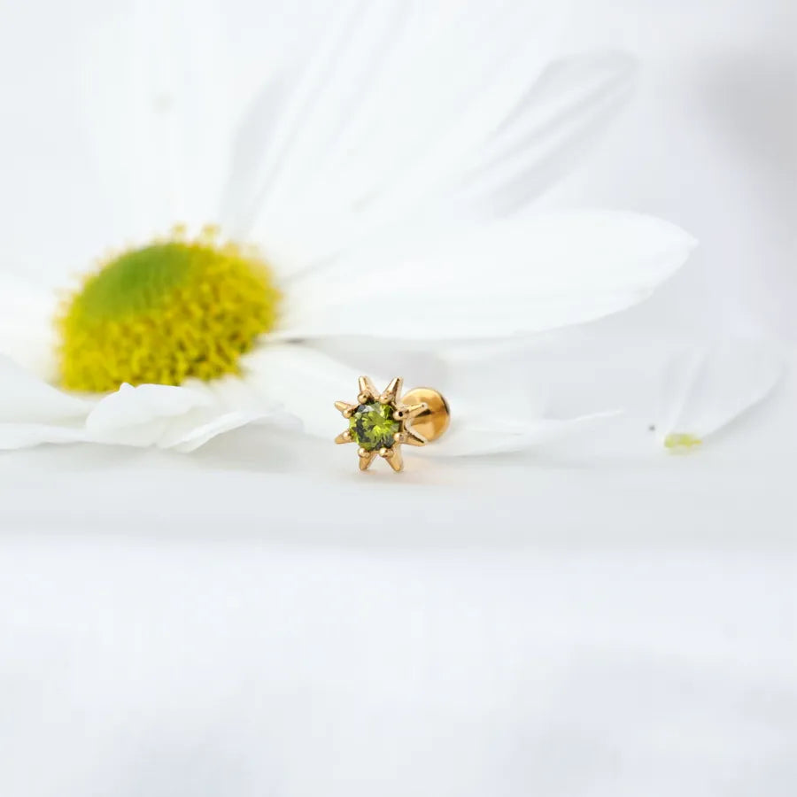Aeliana Peridot Sun Push Pin Flat Back Stud