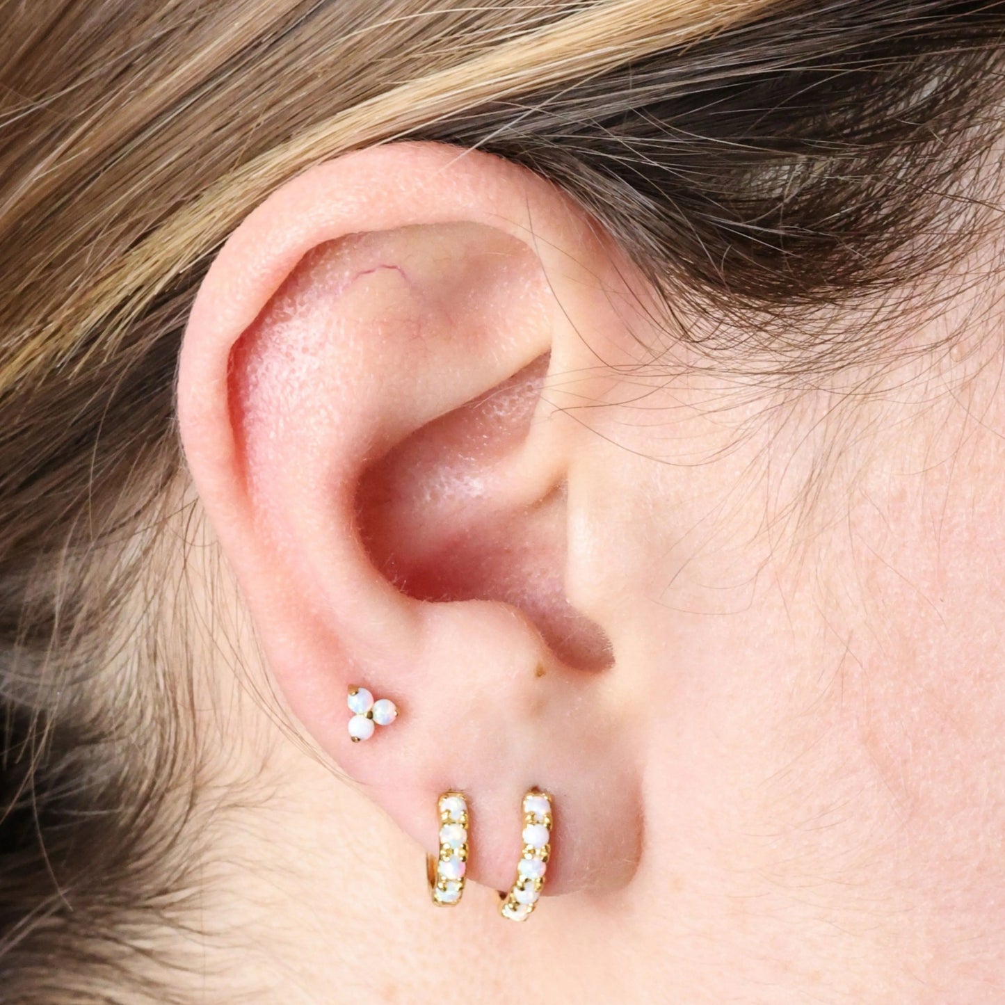 Titanium Mini White Opal Triangle Flat Back Stud