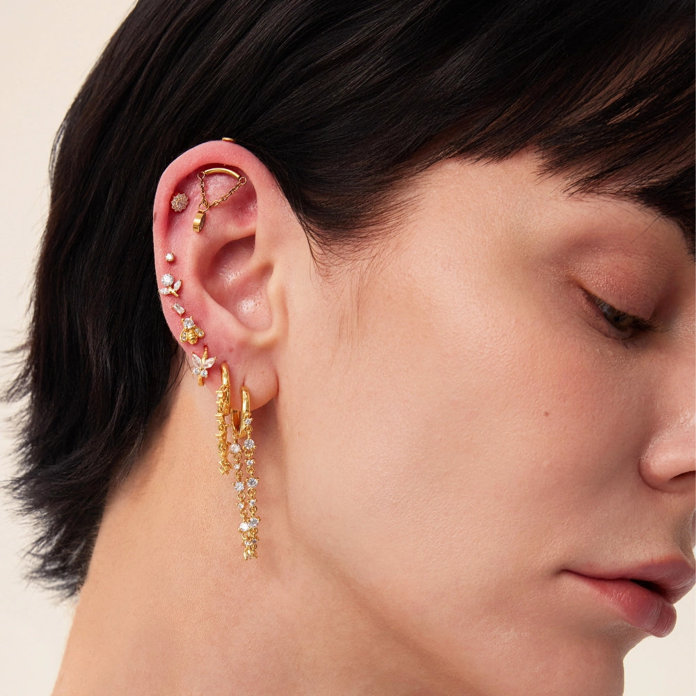 Titanium Irida Small Baguette Stud - White Crystal