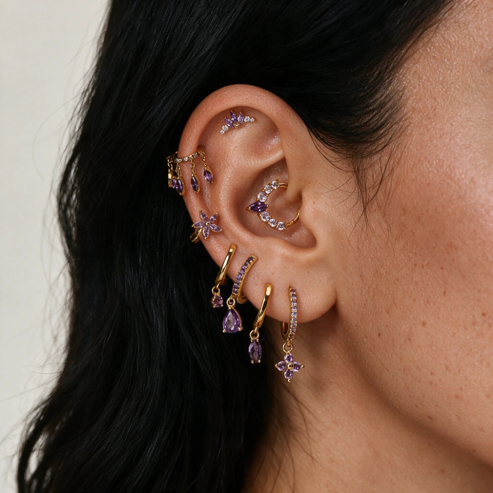Doris Amethyst Marquise Charm Hoop Earrings