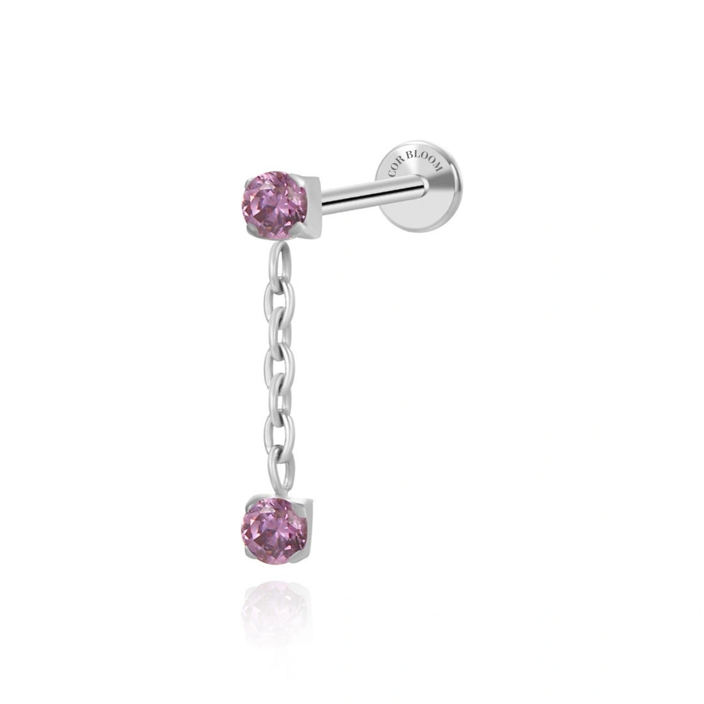 Titanium Isla Amethyst Dangling Duo CZ Flat Back Stud